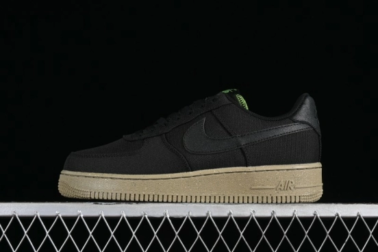 Nike Air Force 1 '07 Low Black Green Canvas Casual Sneakers - FJ4160-001