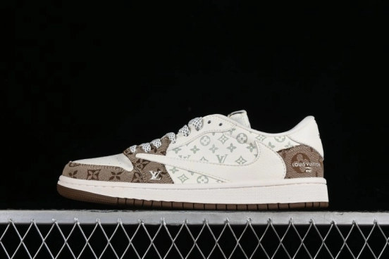 Nike Travis Scott x Fragment Design x Jordan Air Jordan 1 Low OG SP AJ1 LV Light Brown Print Casual Sneakers - SJ2068-102