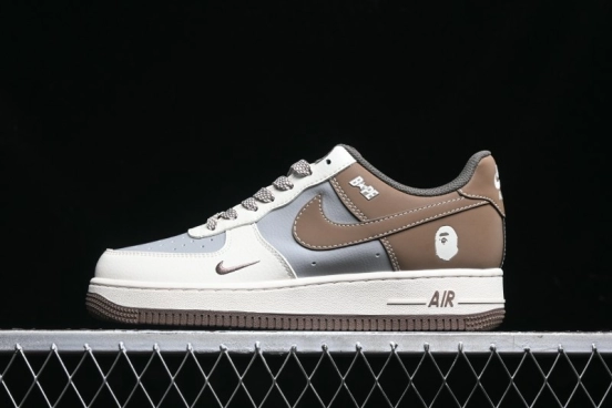 Nike Air Force 1 '07 Low Bape Collaboration - Beige Grey Brown Low Top Casual Sneakers BB6566-210