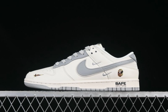 Nike SB Dunk Low Bape Collaboration Light Gray Anniversary Custom Low-Top Casual Sneakers - XS6089-508