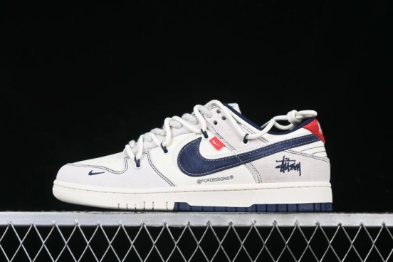 Nike SB Dunk Low Stussy Anniversary Edition High-End Custom Sneakers with Lace-Up Design in Grey White and Navy - YX5066-240