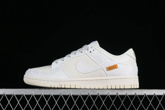 Nike SB Dunk Low Gucci Collaboration - Silver White Pattern Anniversary High-End Custom Low-Top Casual Sneakers BB9676-312