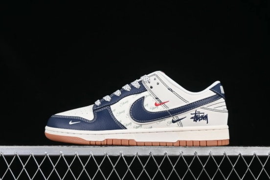 Nike SB Dunk Low Stussy Collaboration Beige Blue Gum Anniversary Edition Custom Low-Top Casual Skate Shoes - XS6089-529