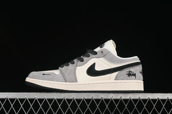 Nike Air Jordan 1 Low Stussy Collaboration Black Swoosh Starry Sky Custom Retro Basketball Shoes - XX3318-508