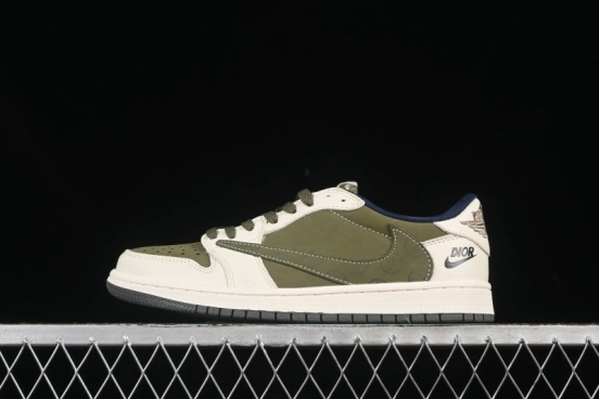 Nike Travis Scott x Fragment Design x Air Jordan 1 Low OG SP AJ1 Dior Collaboration Beige White Low Top Casual Sneakers - LD2025-008