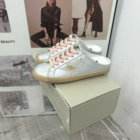 2025 GGDB White Silver Beige Leather Suede Star Sneakers Mule