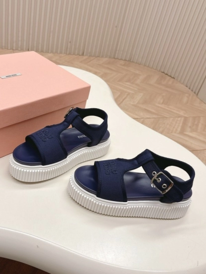 2025 Women Miu Miu Navy Canvas Sandals LY00420