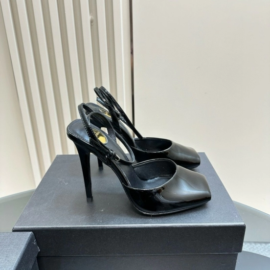 2025 Women Yves Saint Laurent Black Patent Leather Slingback Pumps MJ00280