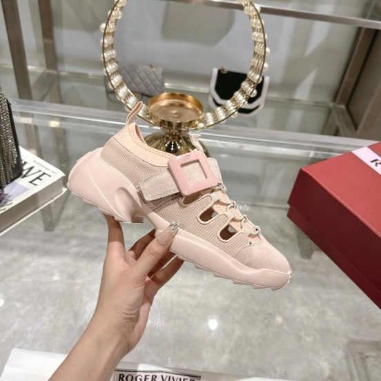 2025 Women RV Pink Knit Suede Sneakers LY00400