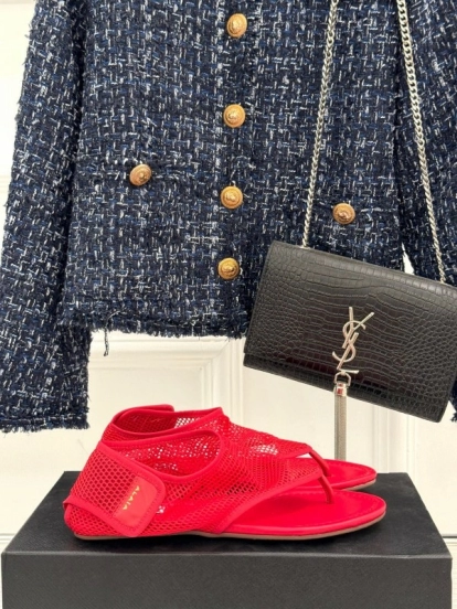 2025 Women YSL Red Mesh Sandals