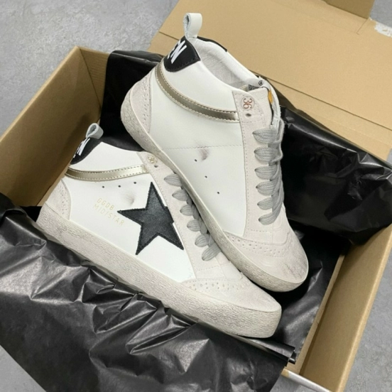 2024 Women GGDB White Black Leather Mid Star High Top Sneakers MJ00300