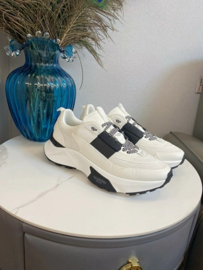 2024 Unisex Valentino White Black Leather Mesh Sneakers 