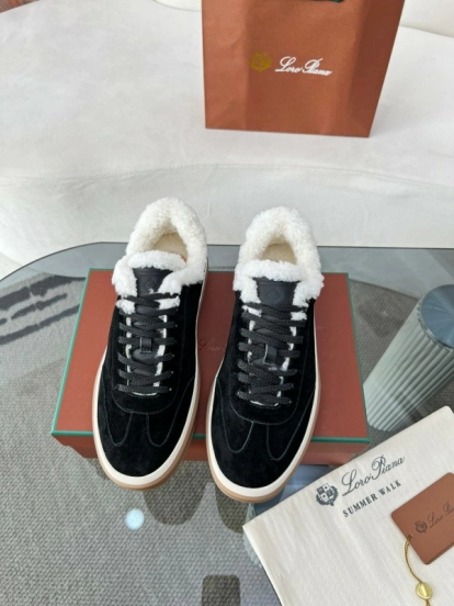 2024 Unisex Le Parmentier Black Suede Sheepskin Tennis Shoes MJ00350