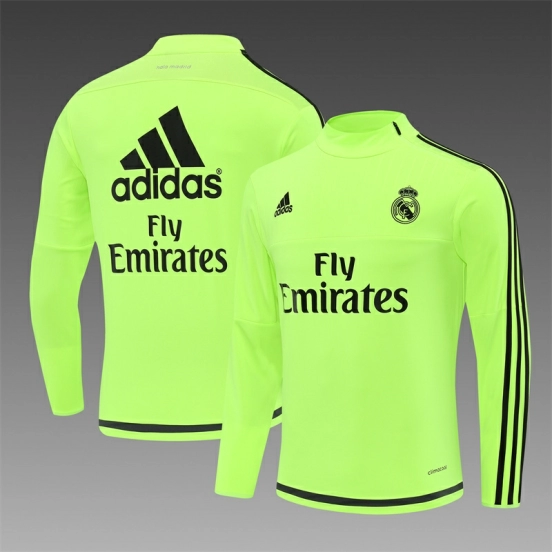Retro 15/16 Real Madrid Fluorescent Green Half Zipper Jacket+Long Pants