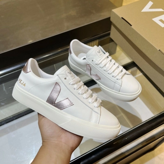 VEJA Classic White Sneakers V Logo Lace-Up Retro Flat Thick Sole Casual Sports Shoes - LY00220/LY00230