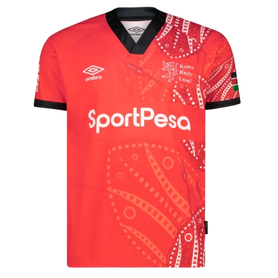 2026 Kenya Home Red with Black Trim and African Tribal Geometric Pattern Jersey