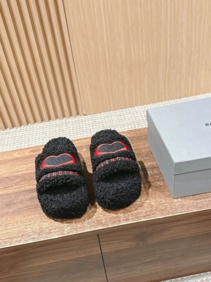 Balenciaga 2025 SS Qixi Limited Series Letter Embroidery Platform Shearling Slippers - AS00200