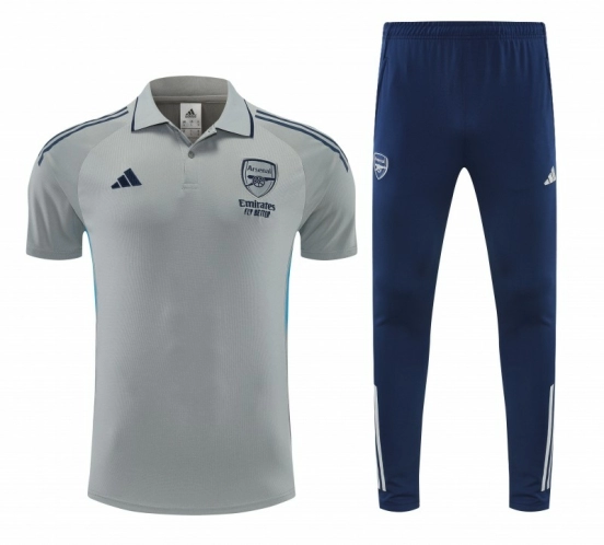 26/27   Arsenal Grey Polo Training Shirt + Long Pants Tracksuit
