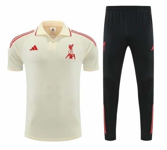 26/27  Liverpool White  Polo Training Shirt + Long Pants Tracksuit