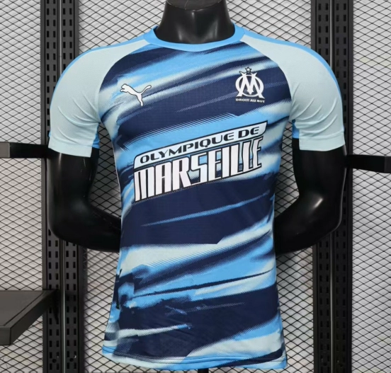 Player Version 25/26 Olympique de Marseille Blue with Gradient Wave Pattern Jersey