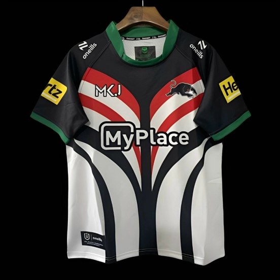 25/26 South Sydney Rabbitohs White with Red, Green and Black Abstract Stripes Jersey