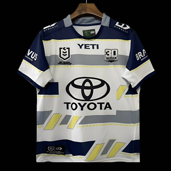 2025 North Queensland Cowboys White Navy Grey 30 Years Anniversary Away Jersey