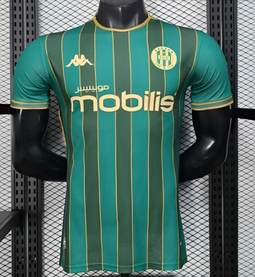 25/26 Player Version  JS Kabylie Home Green Yellow Vertical Stripes Jersey